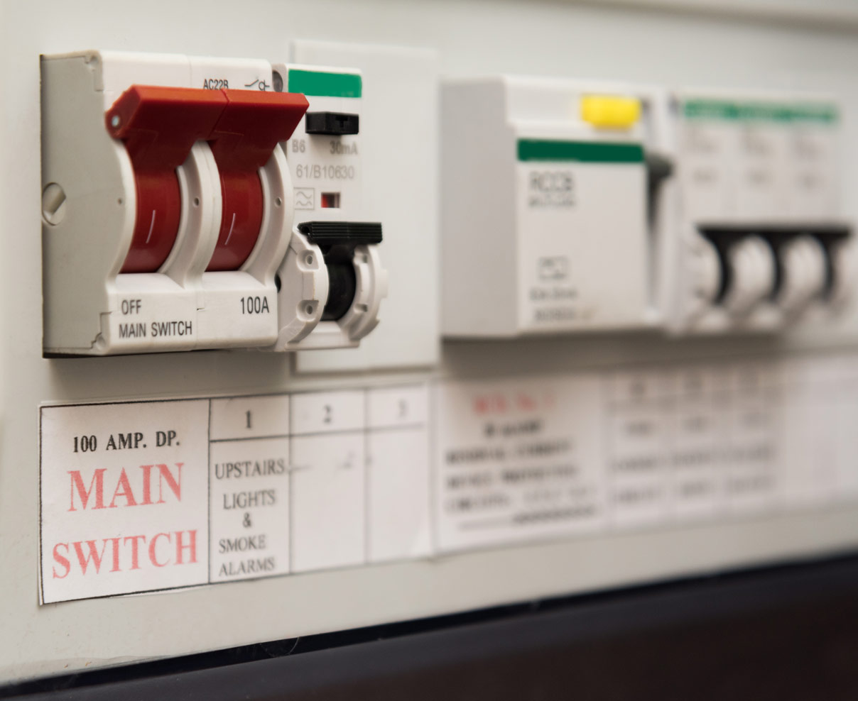 Close up of a MCB (Micro Circuit Breaker) on a UK domestic elect
